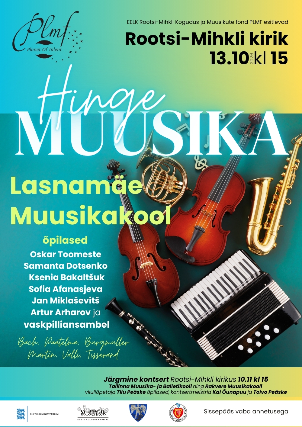 Muusikute fondi PLMF “Hingemuusika” sarja kontsert Rootsi-Mihkli kirikus