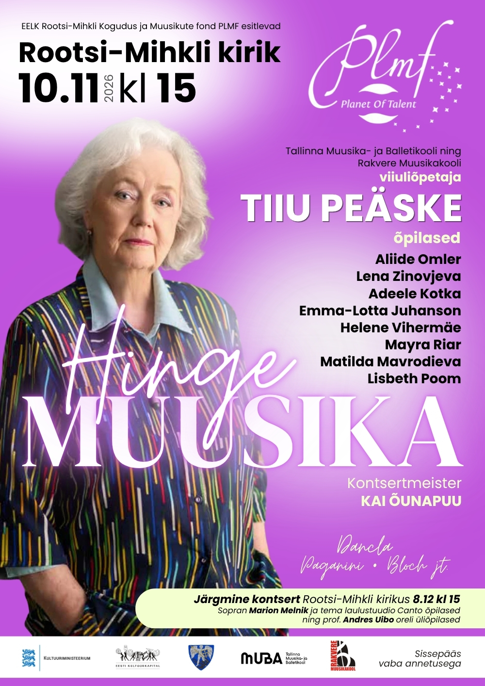 Muusikute fondi PLMF “Hingemuusika” sarja kontsert Rootsi-Mihkli kirikus